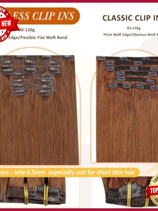 20 Inch Clip-In Human Hair Extensions 120g 8pc Straight PU Weft main image 5
